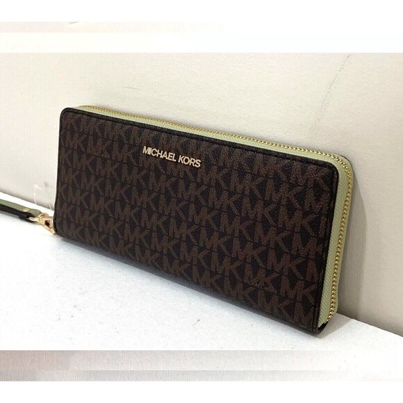 S Michael Kors LG Continental Wallet Brown Army Green Wristlet 35F8GTVT3B NWT F - Picture 3 of 5